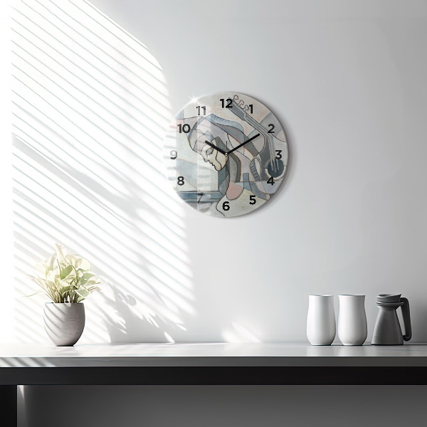 Round glass wall clock Abstract painting