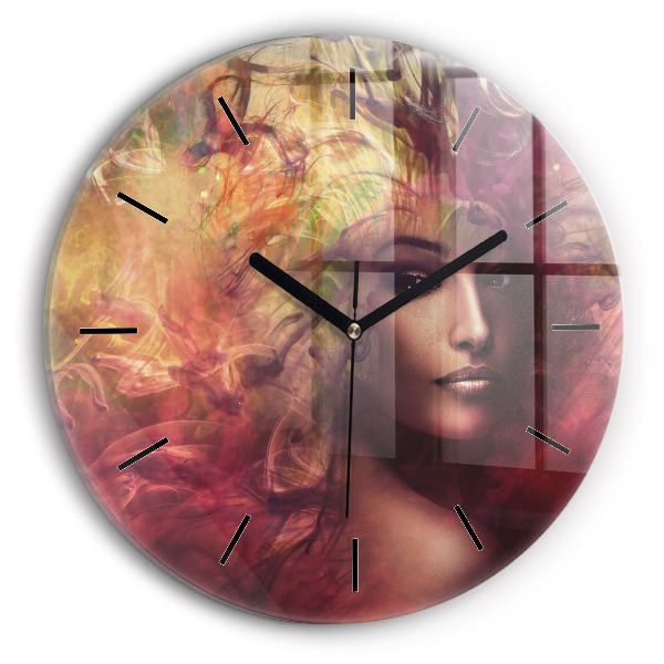 Round glass wall clock Portrait of a woman