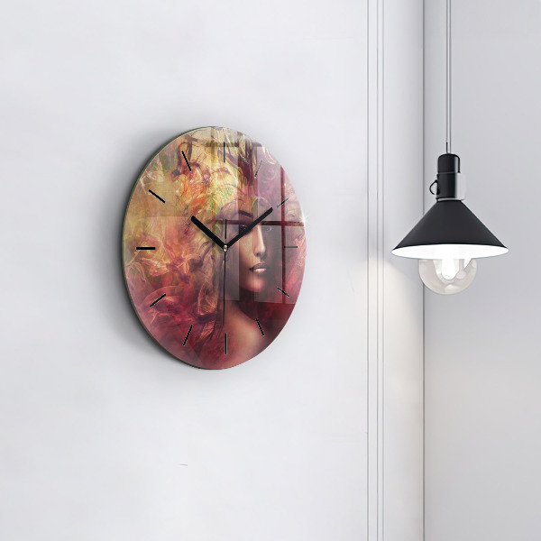 Round glass wall clock Portrait of a woman