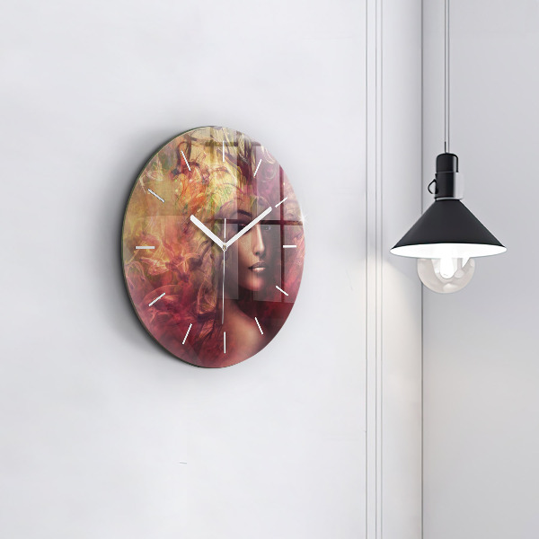 Round glass wall clock Portrait of a woman