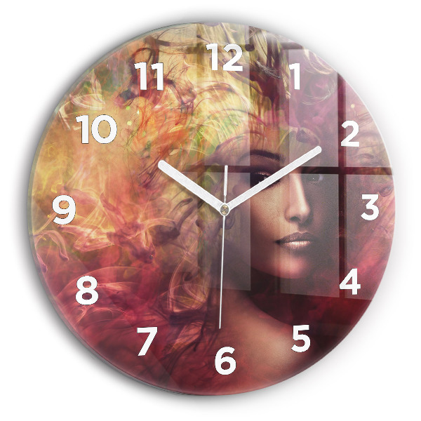 Round glass wall clock Portrait of a woman