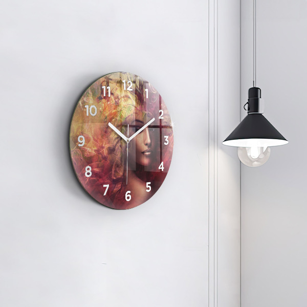 Round glass wall clock Portrait of a woman