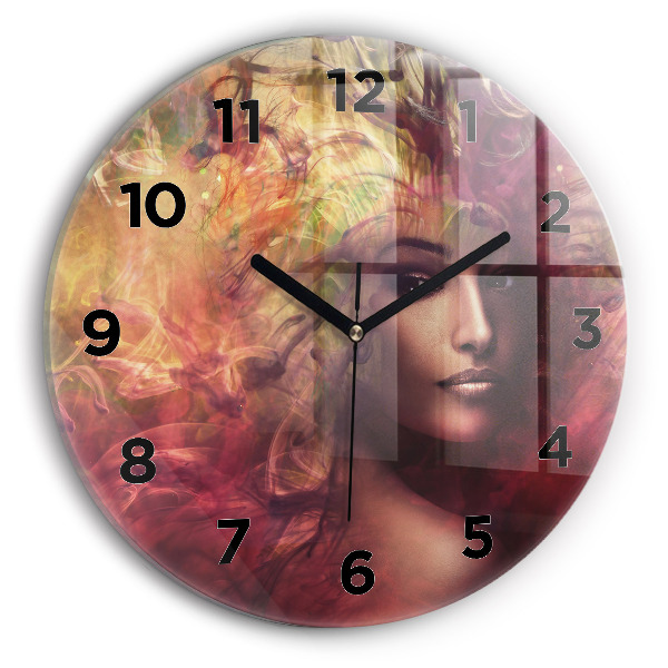 Round glass wall clock Portrait of a woman