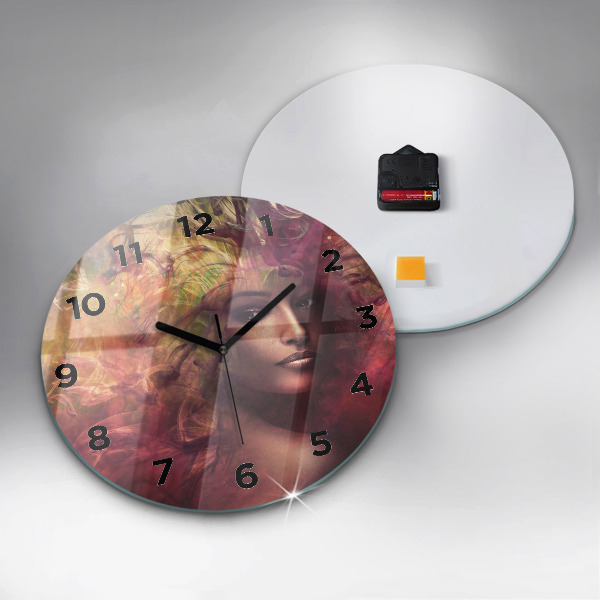Round glass wall clock Portrait of a woman