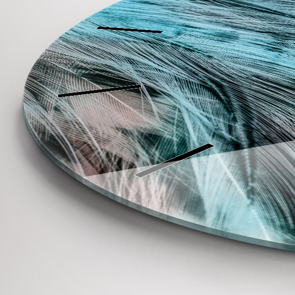 Round glass wall clock Colorful feathers