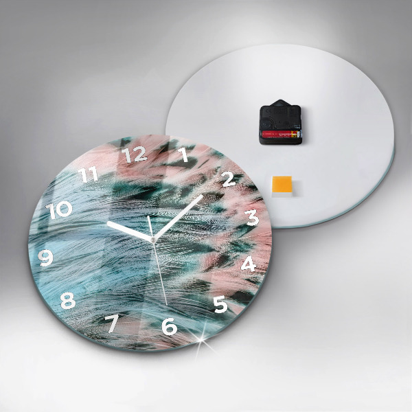 Round glass wall clock Colorful feathers