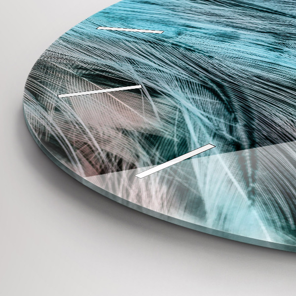 Round glass wall clock Colorful feathers