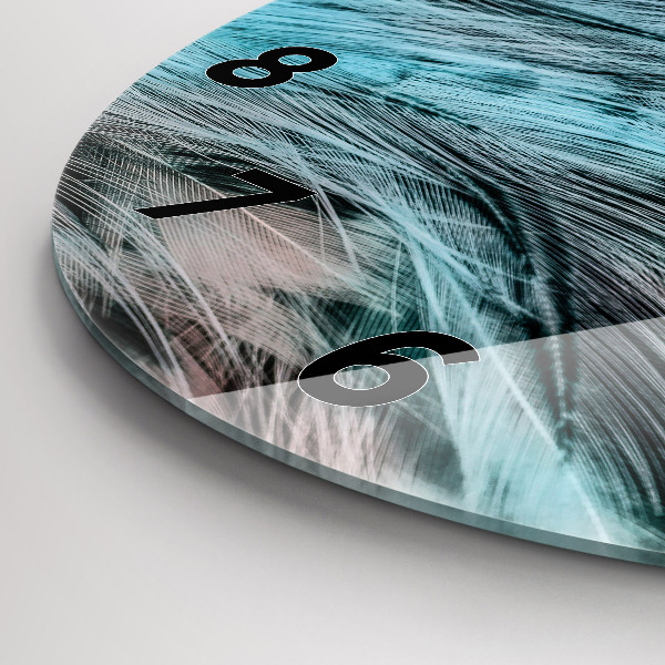 Round glass wall clock Colorful feathers