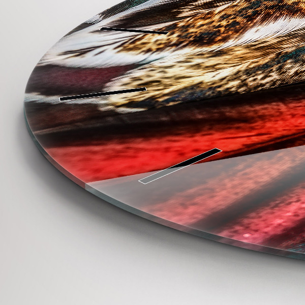 Round glass wall clock Light brown bird feathers