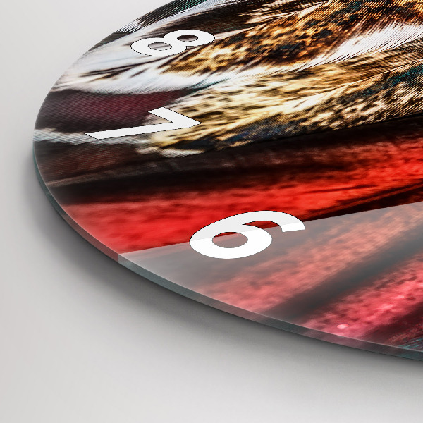 Round glass wall clock Light brown bird feathers