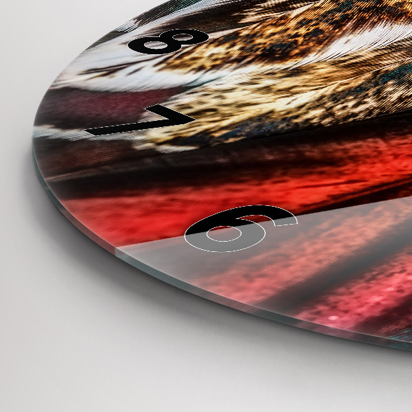 Round glass wall clock Light brown bird feathers