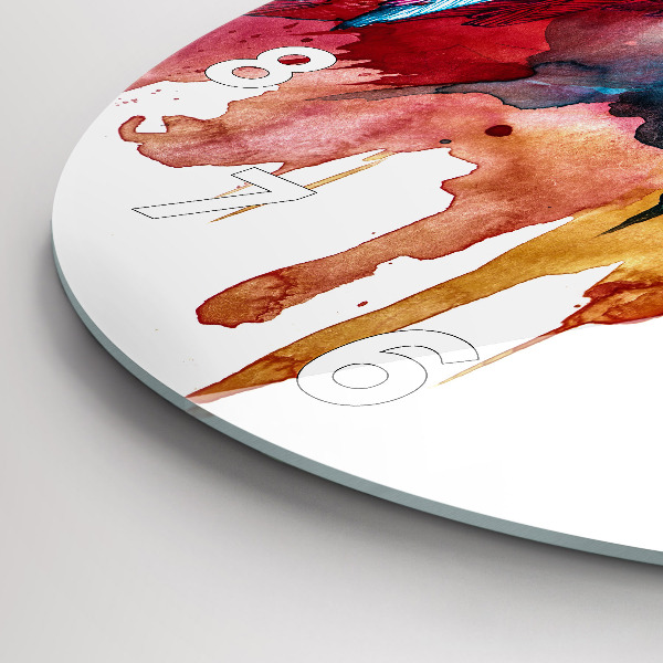 Round glass wall clock Colorful red parrot