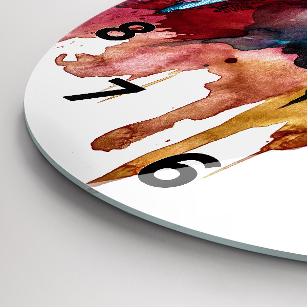 Round glass wall clock Colorful red parrot