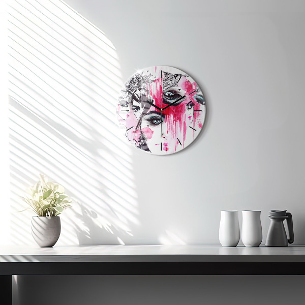 Round glass wall clock Many faces of abstraction
