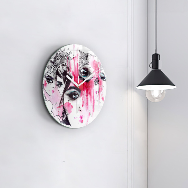 Round glass wall clock Many faces of abstraction
