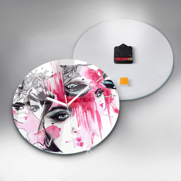 Round glass wall clock Many faces of abstraction