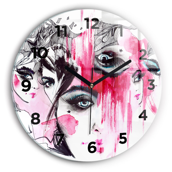 Round glass wall clock Many faces of abstraction