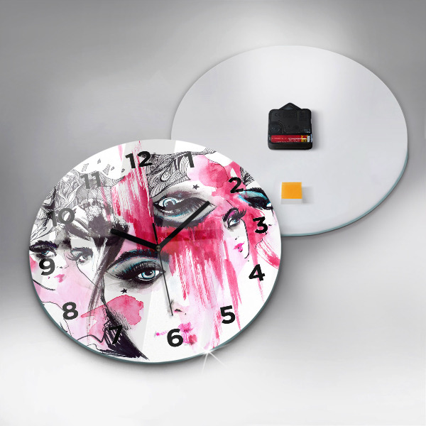 Round glass wall clock Many faces of abstraction