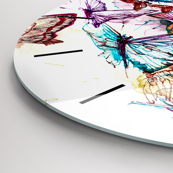 Round glass wall clock Colorful butterfly eye