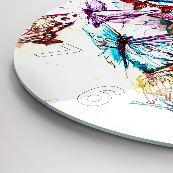 Round glass wall clock Colorful butterfly eye