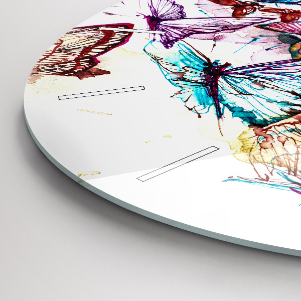 Round glass wall clock Colorful butterfly eye