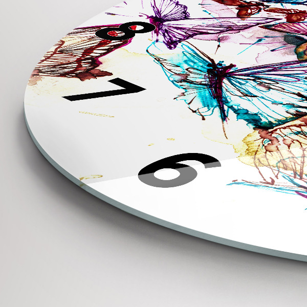 Round glass wall clock Colorful butterfly eye