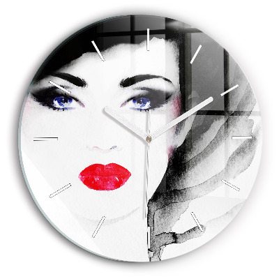 Round glass wall clock Portrait of a woman