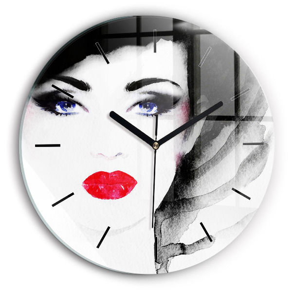 Round glass wall clock Portrait of a woman