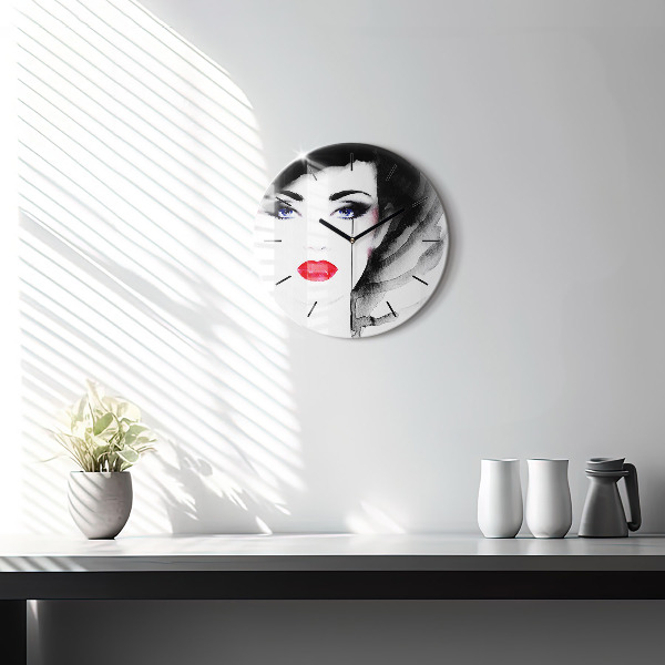 Round glass wall clock Portrait of a woman