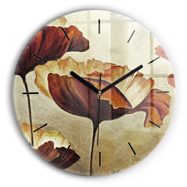 Round glass wall clock Painted poppies