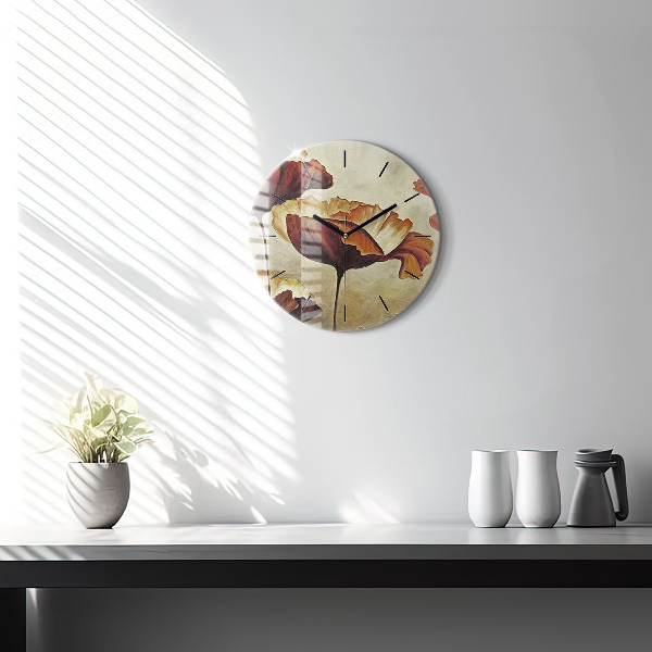 Round glass wall clock Painted poppies