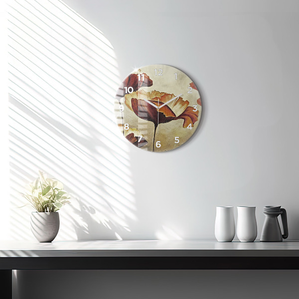 Round glass wall clock Painted poppies