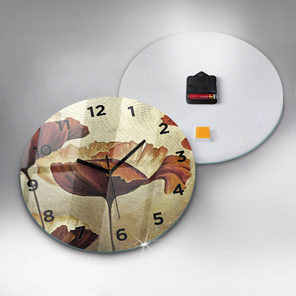 Round glass wall clock Painted poppies