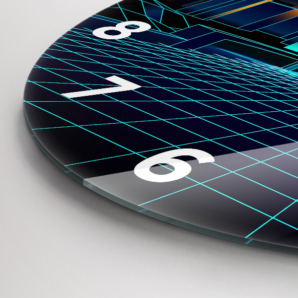 Round glass wall clock Cyberspace city