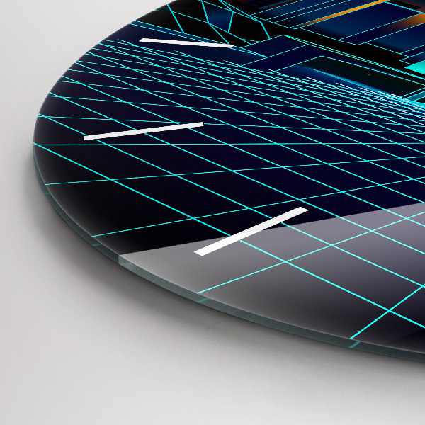 Round glass wall clock Cyberspace city