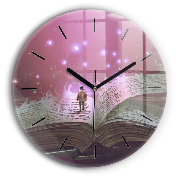 Round glass wall clock Abstraction book