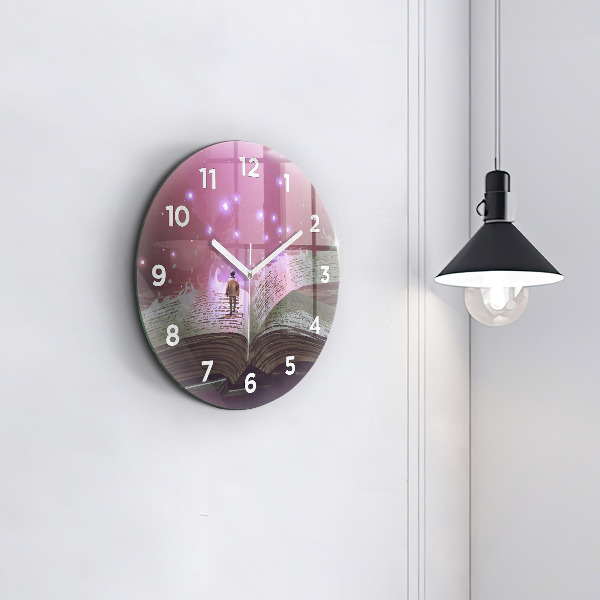 Round glass wall clock Abstraction book