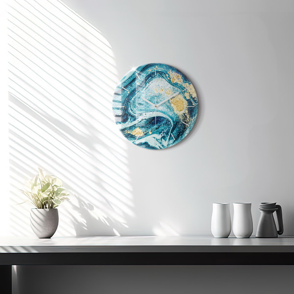Round glass wall clock Abstract marble