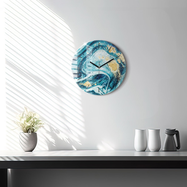 Round glass wall clock Abstract marble