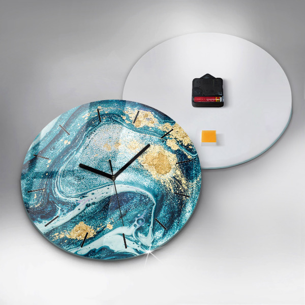 Round glass wall clock Abstract marble