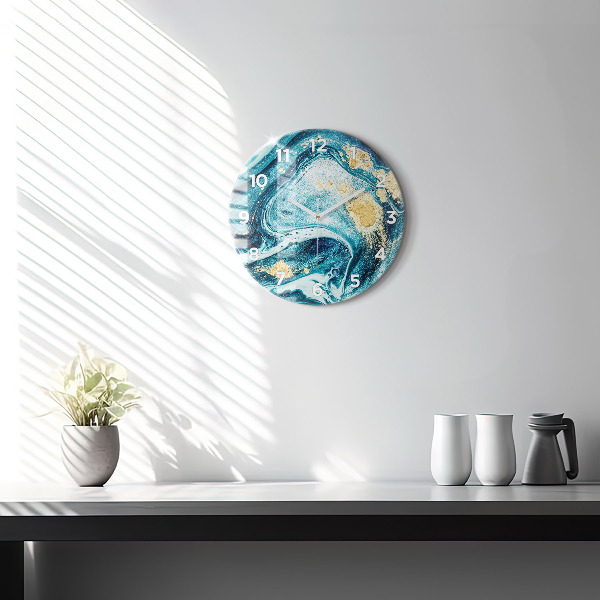 Round glass wall clock Abstract marble