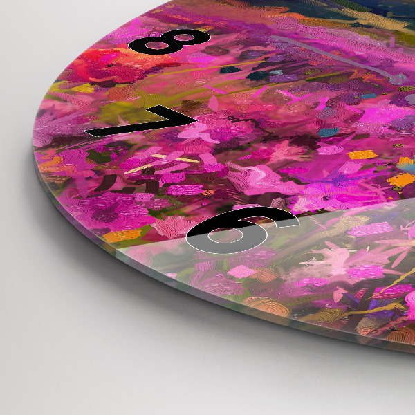 Round glass wall clock Landscape of nature and flowers