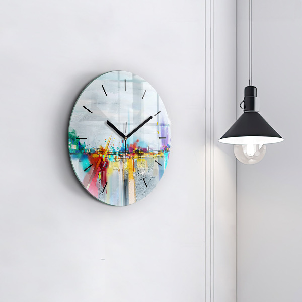 Round glass wall clock Abstract bridge