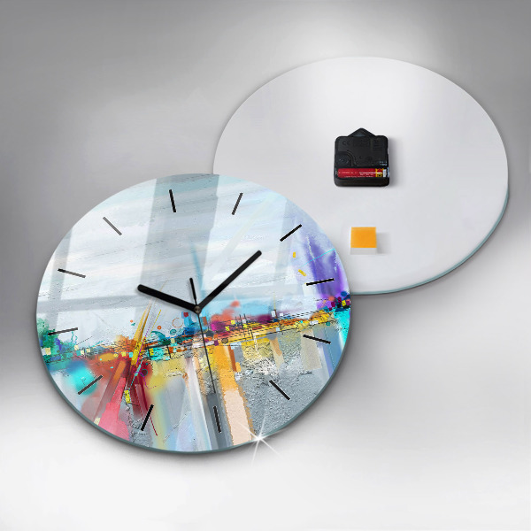Round glass wall clock Abstract bridge