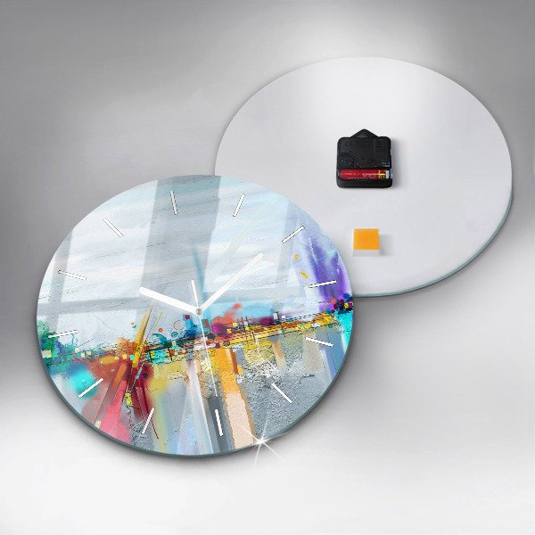 Round glass wall clock Abstract bridge