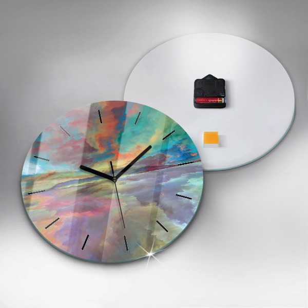 Round glass wall clock Abstract landscape