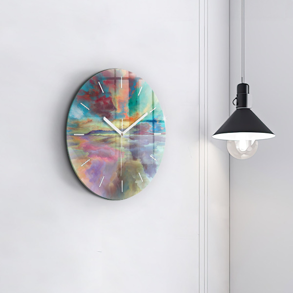 Round glass wall clock Abstract landscape
