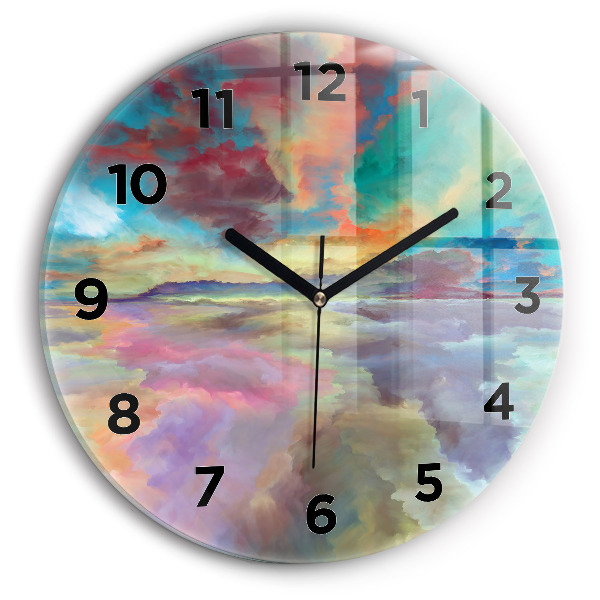 Round glass wall clock Abstract landscape