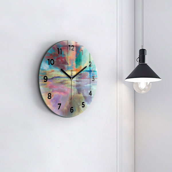 Round glass wall clock Abstract landscape