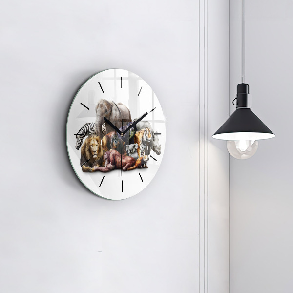 Round glass wall clock Wild animals